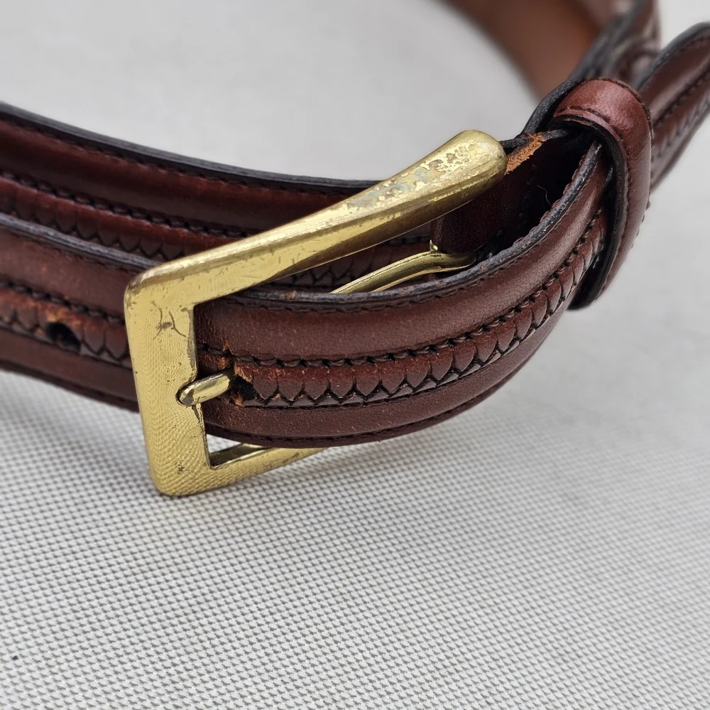 Johnston & Murphy Leather Brown Braided Belt‎ Aniline Kipskin Handcrafted 36 USA